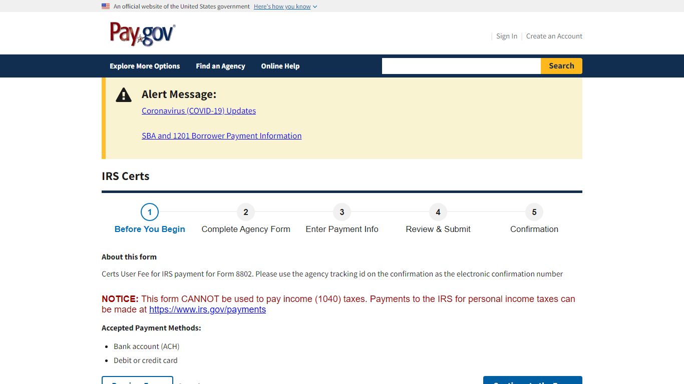 Pay.gov - IRS Certs